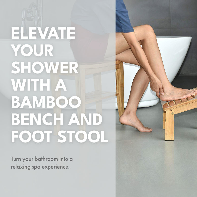 Natural Bamboo Shower Seat Bench with Underneath Shelf
