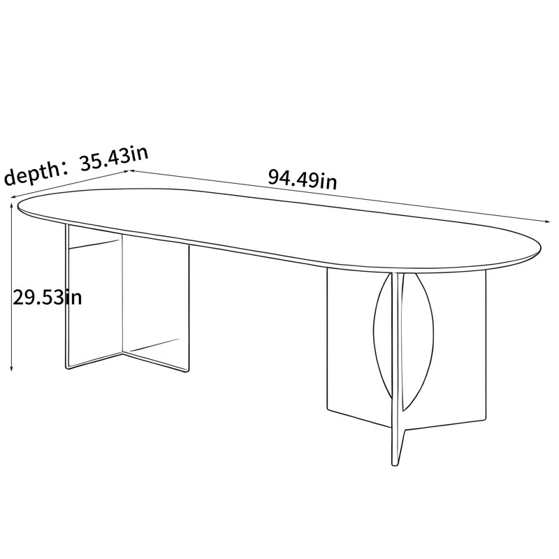 Bureau de luxe elliptique, H 29,53 po x l 94,49 po x P 35,43 po