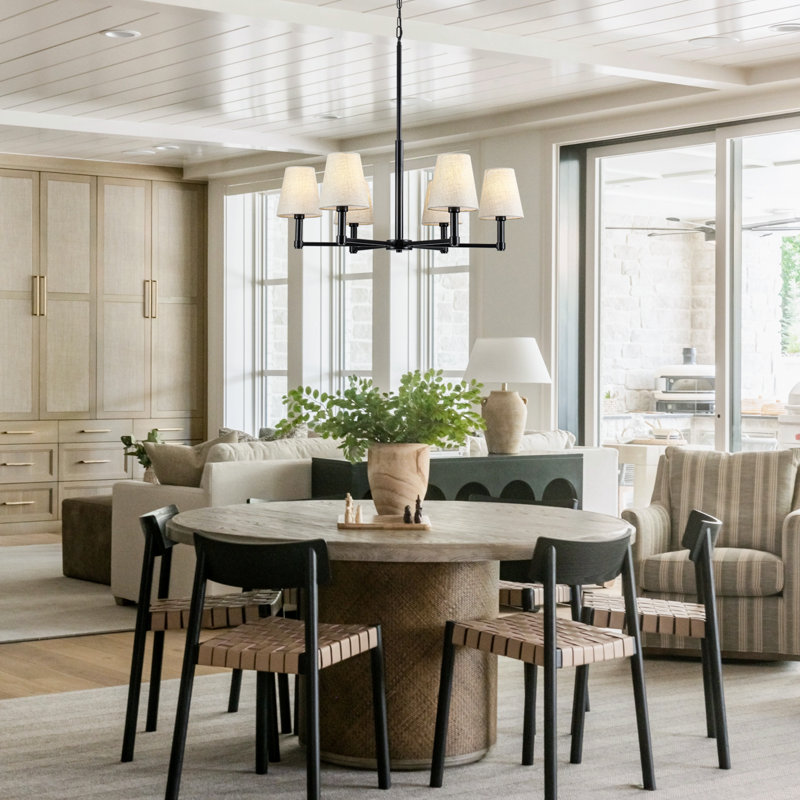 6 - Light Dimmable Classic / Traditional Shaded Chandelier, Black