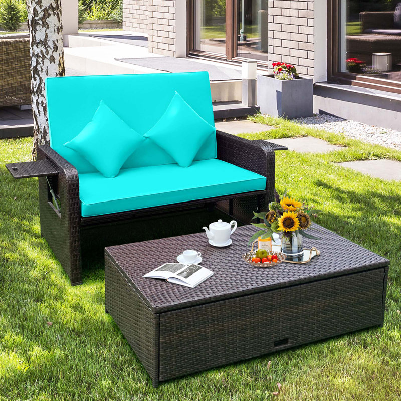Arianit 65'' Wide Straight Steel Loveseat with Cushions, Turquoise