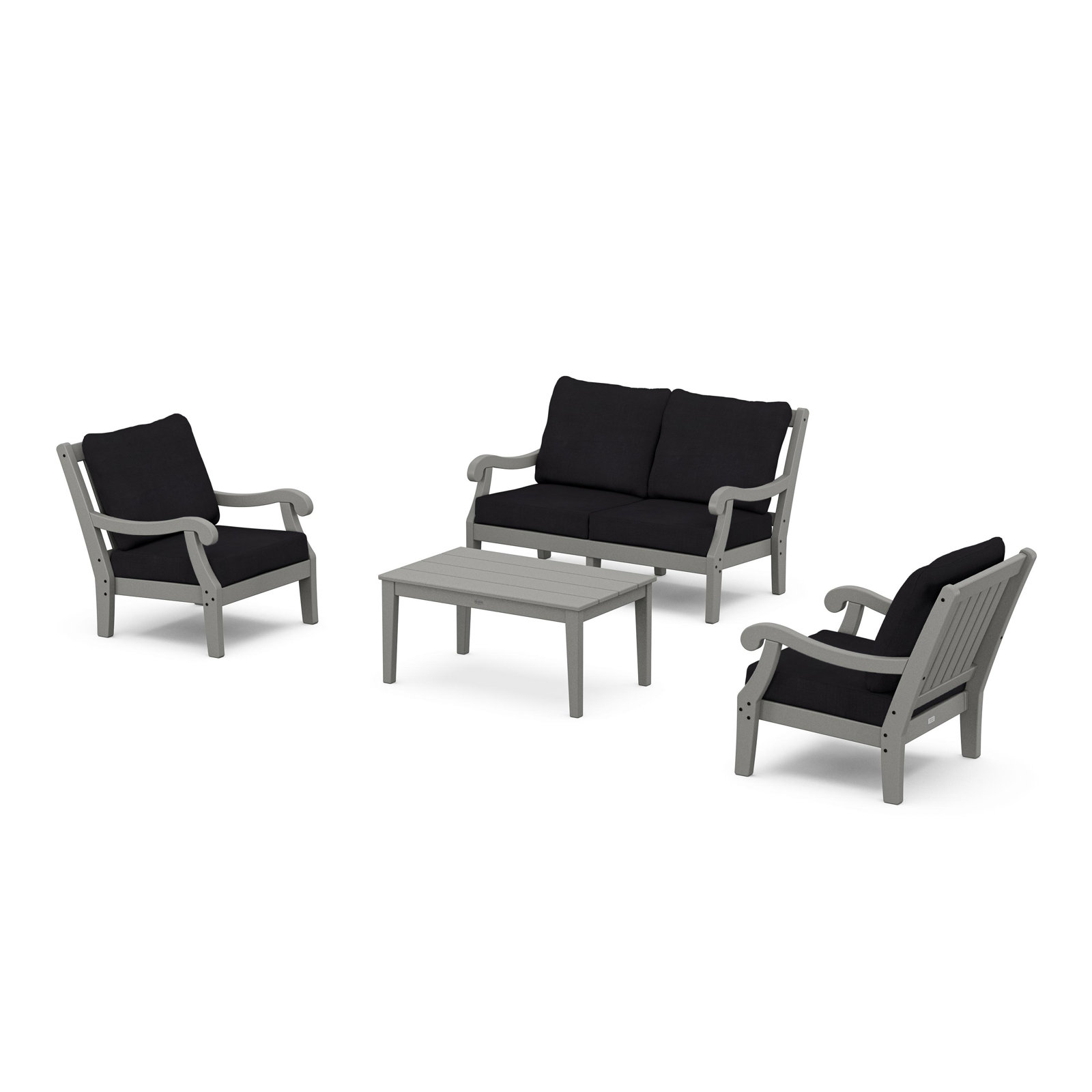 POLYWOOD® Verlyn 4-Person Patio Seating Group, Midnight Linen Cushion/Slate Gray Frame