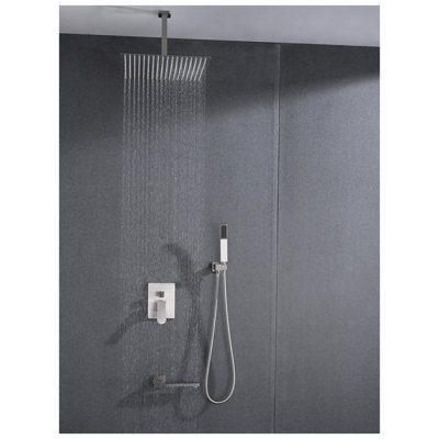 Ensemble de douche à fixation au plafond 16 po avec douchette à main - Nickel brossé et laiton brossé
