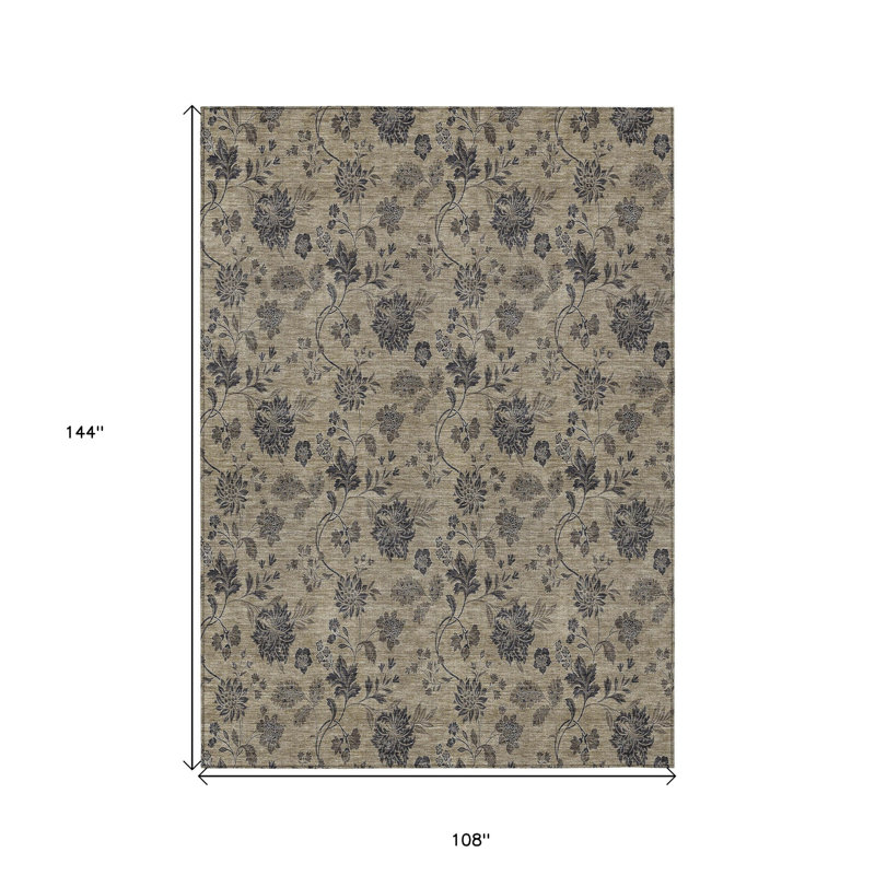 Tapis d'intérieur lavable floral beige et chocolat 9 pi x 12 pi brun