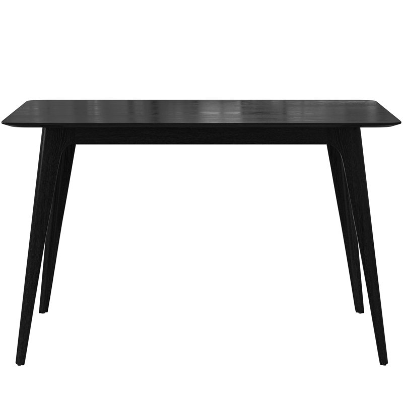 Table de salle à manger Mid-Century moderne en bois d'hévéa avec pieds noirs, plateau en faux grain de bois riche, taille idéale l 46,76 po x P 28,9 po, limite de poids de 250 lb, cadre rectangulaire à installation rapide, bords arrondis lisses, plateau
