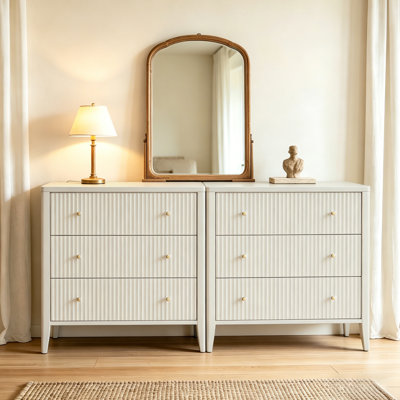  2 Piece Bedroom Storage Set, Fluted 3-Drawer Dresser Set