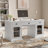 67 Executive Desk with Storage and Power, Modern Rectangle Workstation in White-Toned Solid Wood and MDF