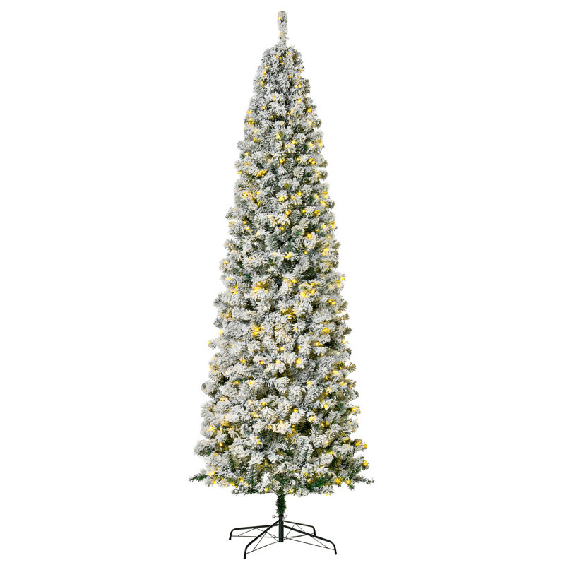 HOMCOM 9Ft Pre-Lit Snow-Flocked Slim Douglas Fir Artificial Christmas Tree With Realistic Branches, 550 LED Lights And 988 Tips