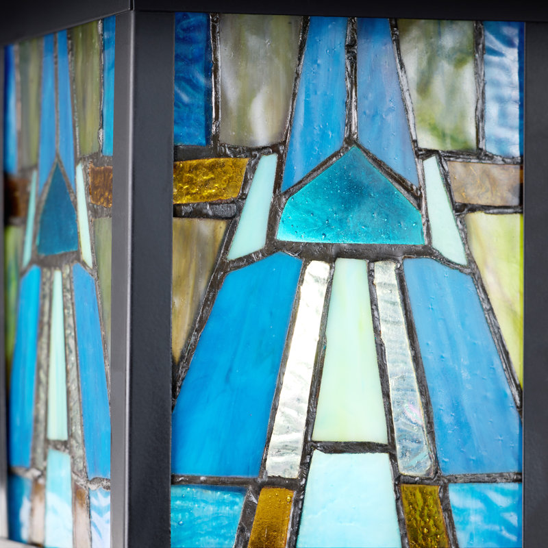 Lashasta 11.75" H Stained Glass Outdoor Wall Lantern , Blue/Brown