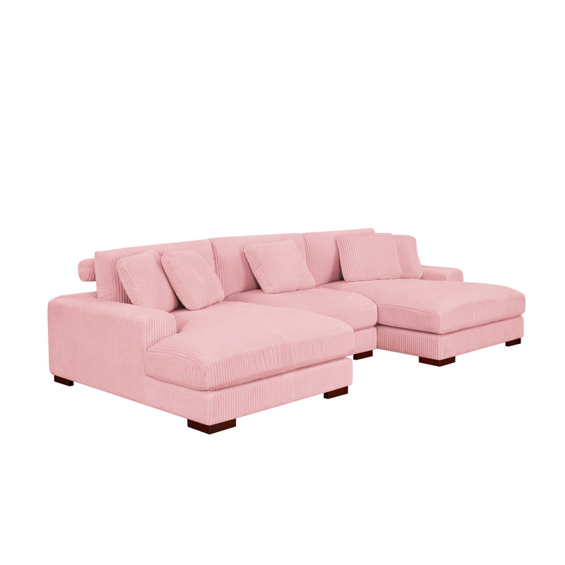 Cabbar 3-Piece Upholstered Sectional, Pink Corduroy
