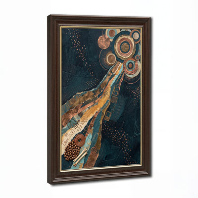 Abstract Teal And Copper Textured Spiral And Circle Canvas Wall Art