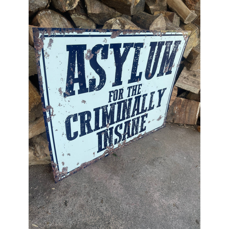 Kailen Asylum For The Criminally Insane Metal Vintage Wall Sign, 28cm H x 40cm W