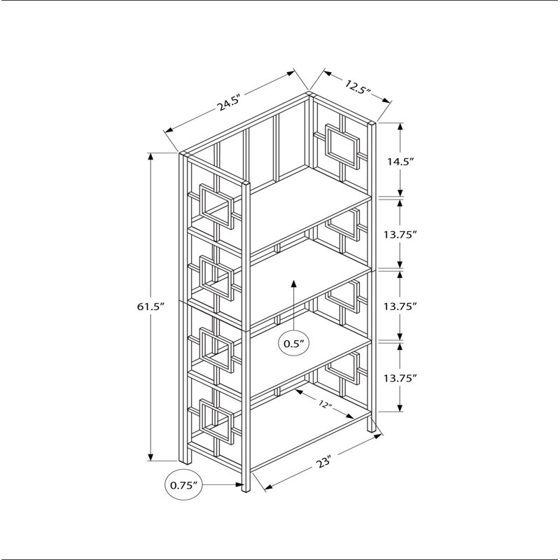 Bibliothèque, bibliothèque, étagère, 4 niveaux, h 62 po, bureau, chambre à coucher