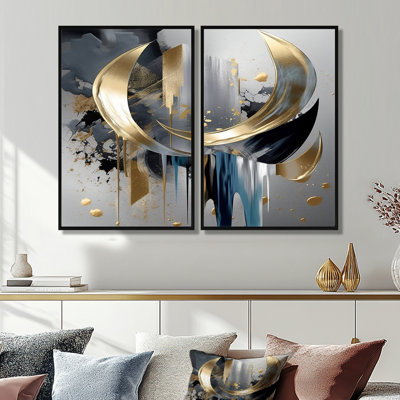 «Abstract Shapes And Lines I», reproductions d'art sur toile dorées