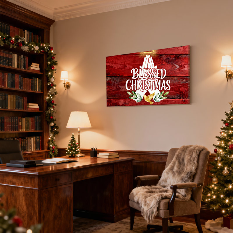 «Christmas Blessed Christmas Hands», ensemble de 3 impressions sur toile, feuilles d'ange et colombe, H 20 po x l 30 po