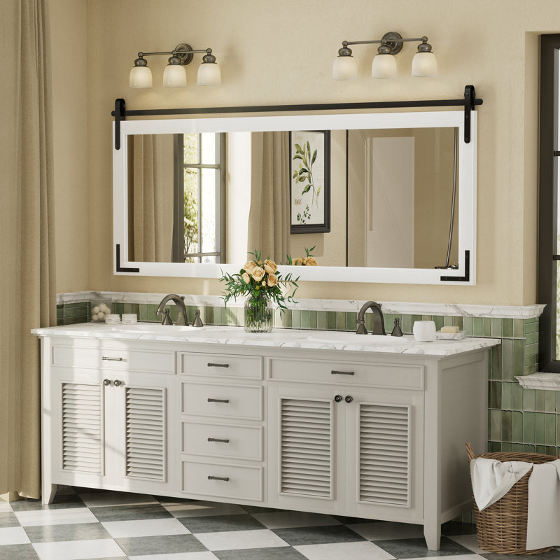 Miroir mural Amara Rustic Farmhouse, 72 po x 32 po; Horizontale, Blanc