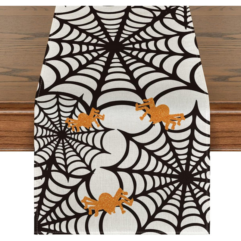 Spider Web Table Runner, Halloween Holiday Kitchen Dining Table Decoration For Indoor Outdoor Home Party Decor, 13" W x 36" L
