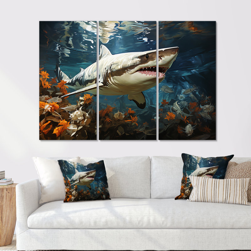 Shark Ballet Painting - Shark Canvas Wall Art Set, 40" H x 60" W x 1" D
