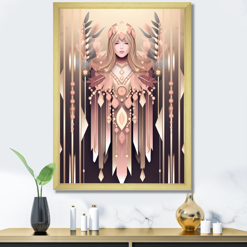 Elegant Art Nouveau Queen In Retro Pink Pastel - Modern Geometric Canvas Wall Art, H 32 po x l 24 po