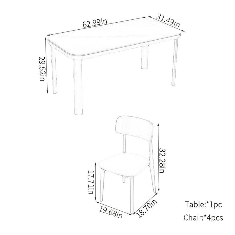 Modern simple rock plate dining table sets, 29.52"H x 62.99"L x 31.49"W
