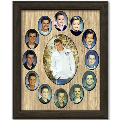 Cadre scolaire School Years - Collage ovale - K-12 School Days - Peut contenir des photos de format portefeuille - Cadre espresso 11 x 14 avec passe-partout en bois brut