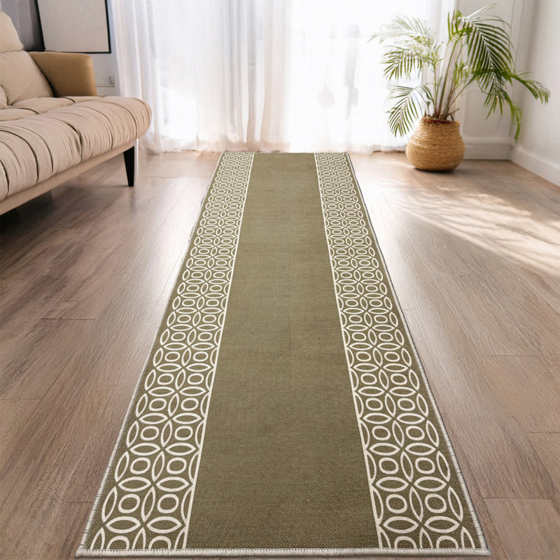 Tapis de couloir taille basse sur mesure avec bordure à chaîne berbère beige, Tapis de couloir 2 pi 2 po x 35 pi
