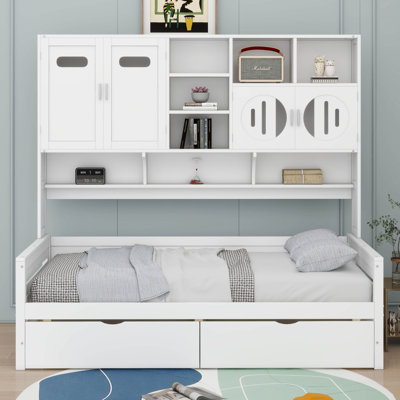  Chaille Wooden Daybed With 2 Drawers, And All-In-One Cabinet And Shelf