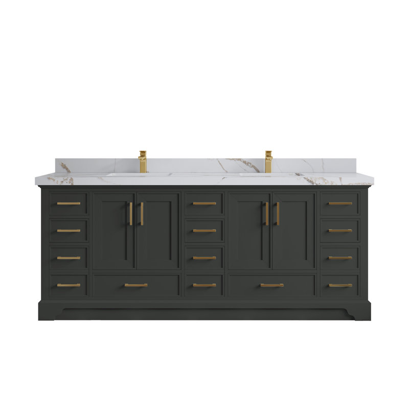 Meuble-lavabo double avec plateau Charlotte 84, Or Calacatta