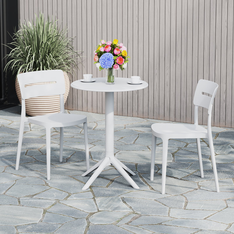 2-Person Outdoor Round Dining Set, White