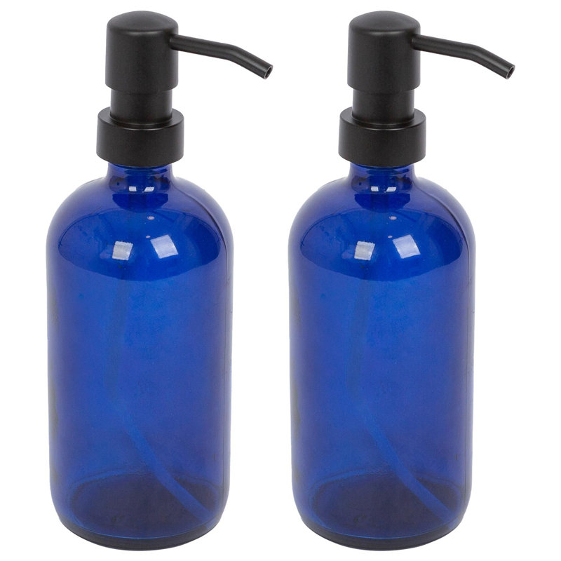 2x Glass Soap Dispensers - 500ml, Blue