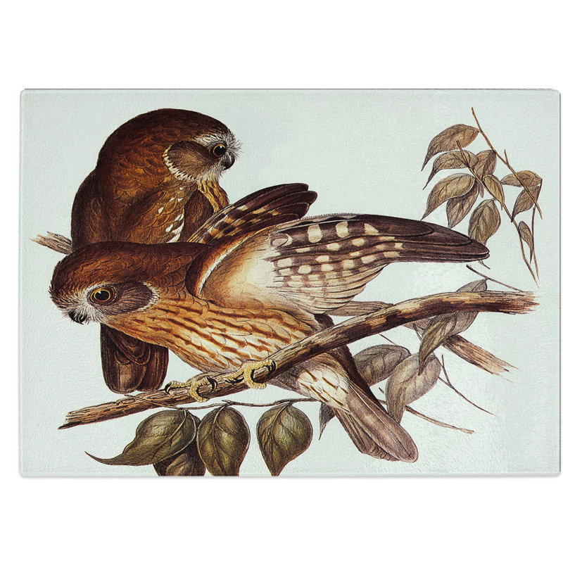 Tempered Glass Boobook Owls Chopping Board, 39 cm W x 28.5 cm L