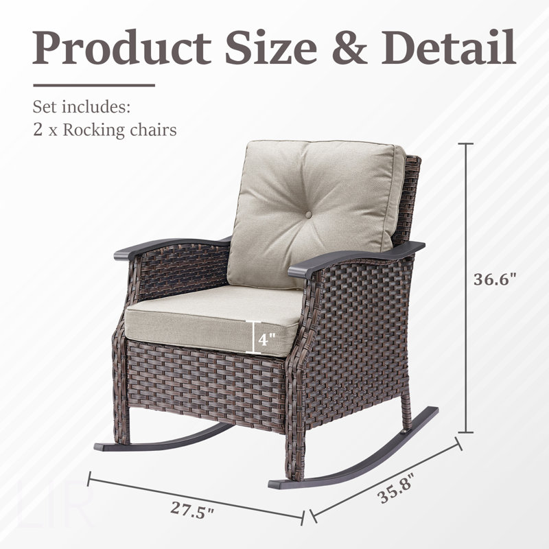 Outdoor Gliding Wicker Chairs Set Of 2, PE Rattan Patio Glider Chairs With Beige Cushions For Porch Or Backyard, Chair, Beige