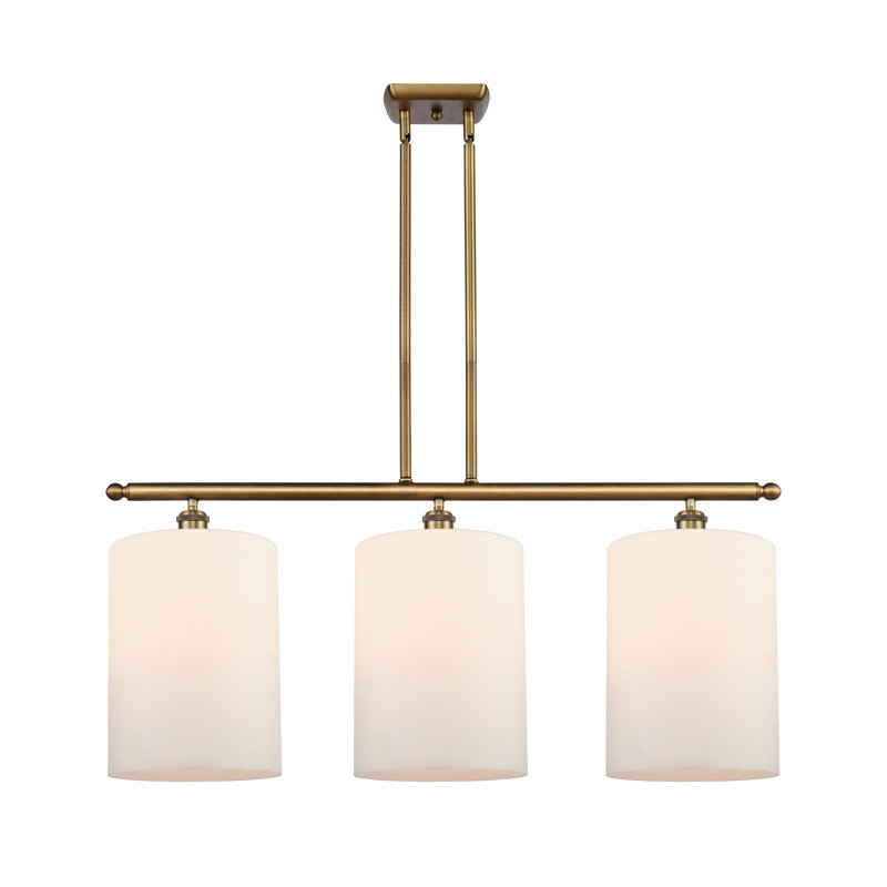 Luminaire suspendu tambour 3 lumières Dublin, Blanc mat, Laiton brossé