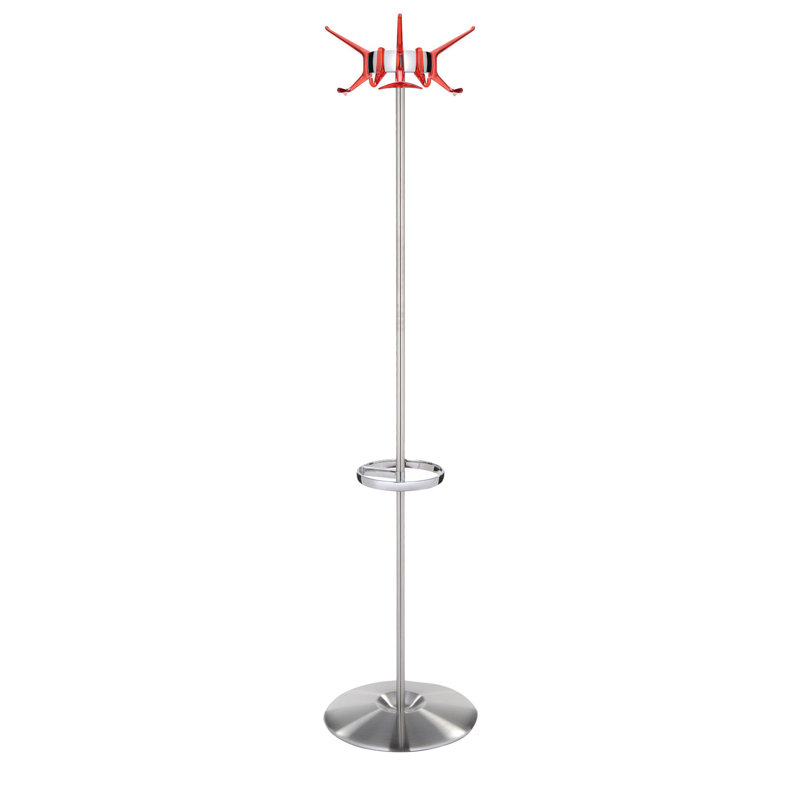 Metal Freestanding 6 - Hook Coat Rack, Red