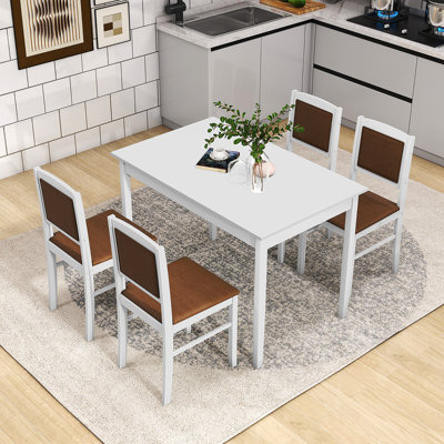 5 PCS Dining Table Set for 4 w/Rubber Wood Legs Upholstered Seat Padded Backrest