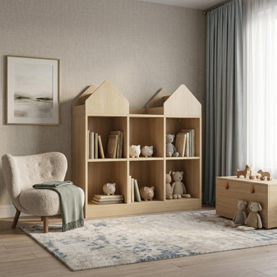 35.4 in. L x 11.8 in. W x 35.4 in. H Double Roof Kids Bookshelf Open Storage Bookcase Engineered Wood with House Shape Top Design for Childrens Room Playroom Bedroom Classroom White
