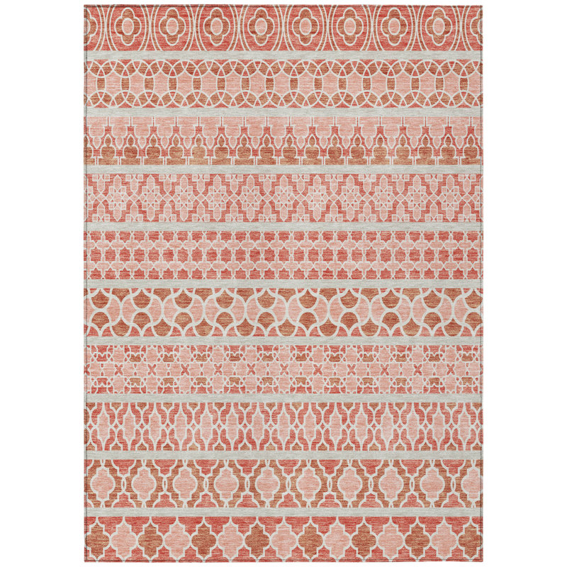Tapis intérieur lavable beige et cuivre à motif de quadrilobe 5 pi x 8 pi saumon