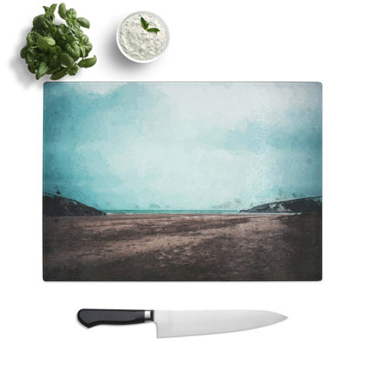 Tempered Glass Cornwall Beach in England Chopping Board