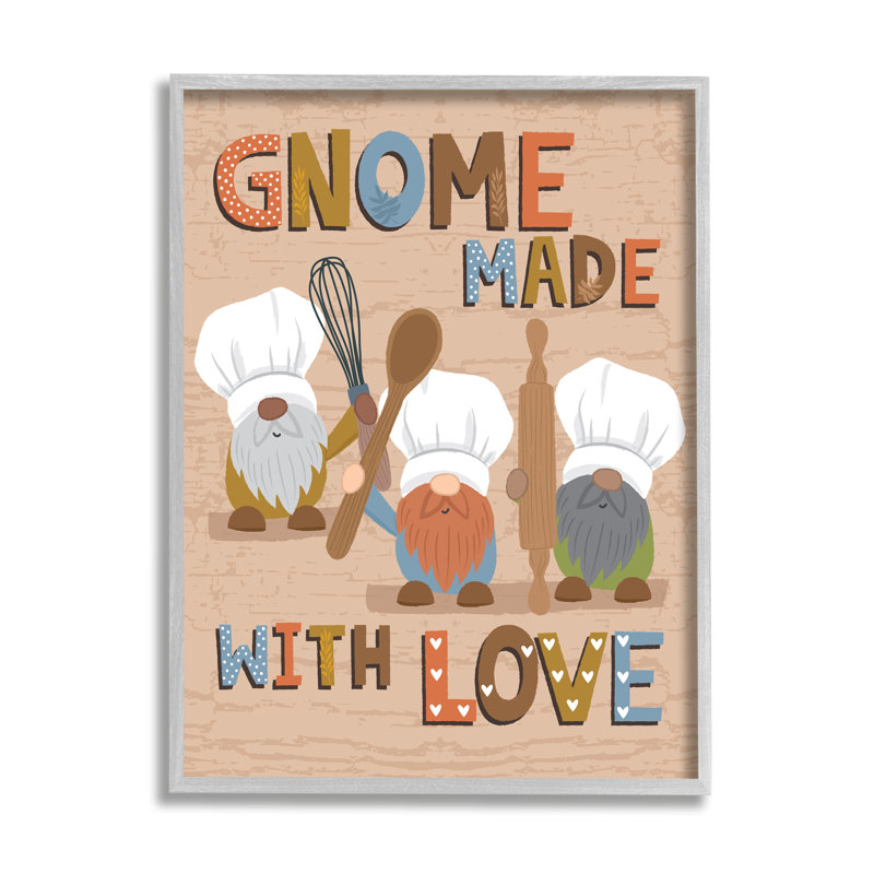 Gnome Made With Love, H 16 po x l 20 po, Cadre gris