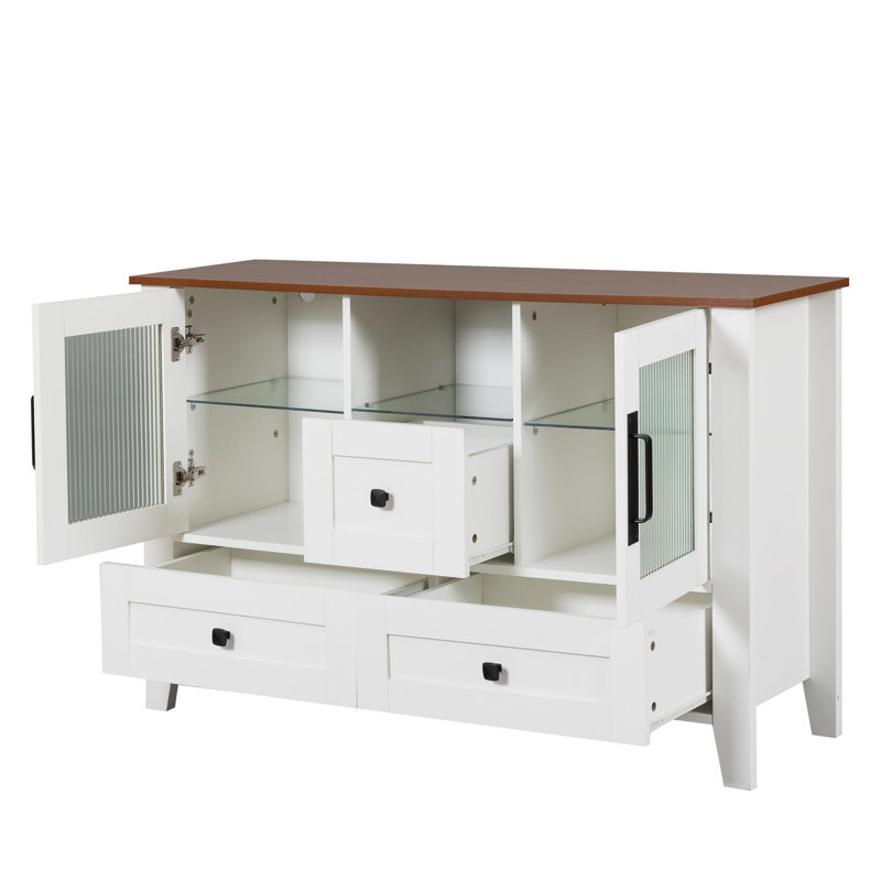 Armoire avec porte vitrée et grand rangement, Blanc antique
