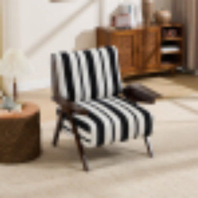 Fauteuil en tissu à rayures rouges et blanches, monobloc, accoudoirs élargis, mousse haute densité, structure en bois massif, dossier ergonomique