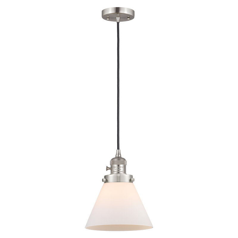 Luminaire suspendu en forme de globe à 1 lumière Angjelina, H 129 po x l 7,75 po x P 7,75 po, Nickel satiné brossé, Blanc mat