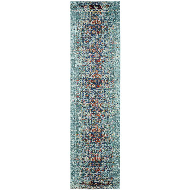 Tapis oriental bleu Hertzler, Tapis de couloir 2 pi 2 po x 22 pi, Bleu