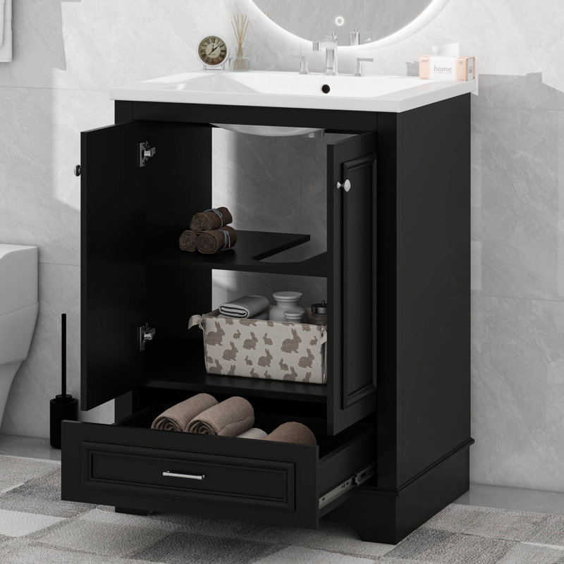 Meuble-lavabo autoportant avec tablettes réglables Modern, Noir, Argent argent