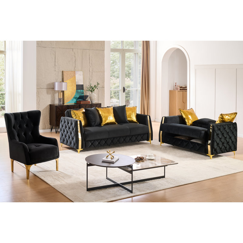 Ensemble de salon Keivin, Noir, 3 Pcs: Loveseat, Sofa, Chair