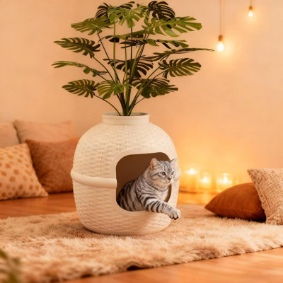 Enceinte cachée pour bac à litière avec pot de fleurs décoratif