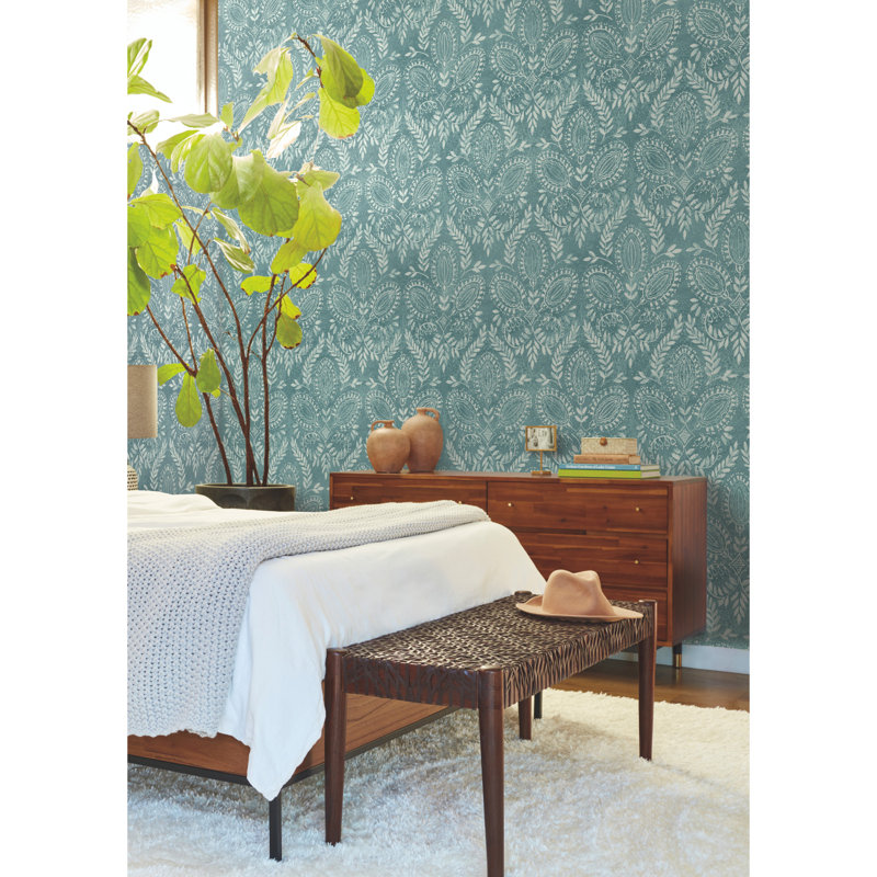 Papier peint Laurel Damask, Sarcelle