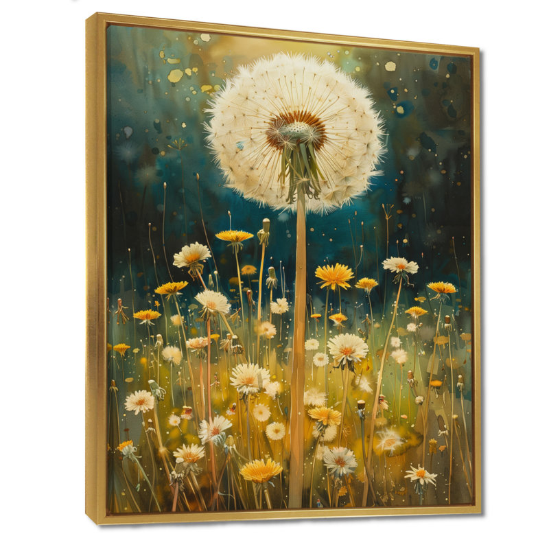 White Green Summer Delicate Dandelion Petals I - Dandelion Wall Decor, 20" H x 12" W x 1" D, Gold Floater Framed