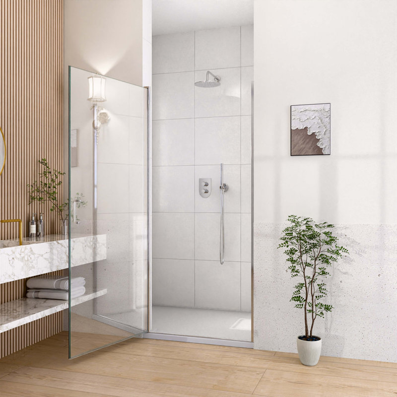 30" W X 72" H Semi-Frameless Circular Pivot Shower Door In Chrome With 1/4" (6Mm) Thick Tempered Glass, Chrome