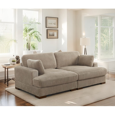 89" Oversized Comfy Upholstered 2-Seater Corduroy Chaise Lounge With Throw Pillows