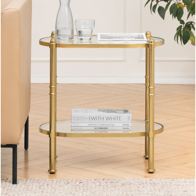 Table de bout à 2 niveaux avec plateau en verre trempé et structure en métal Tamsin